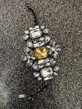CACHÉ Amber Clear Rhinestone Statement Bracelet Gunmetal READ